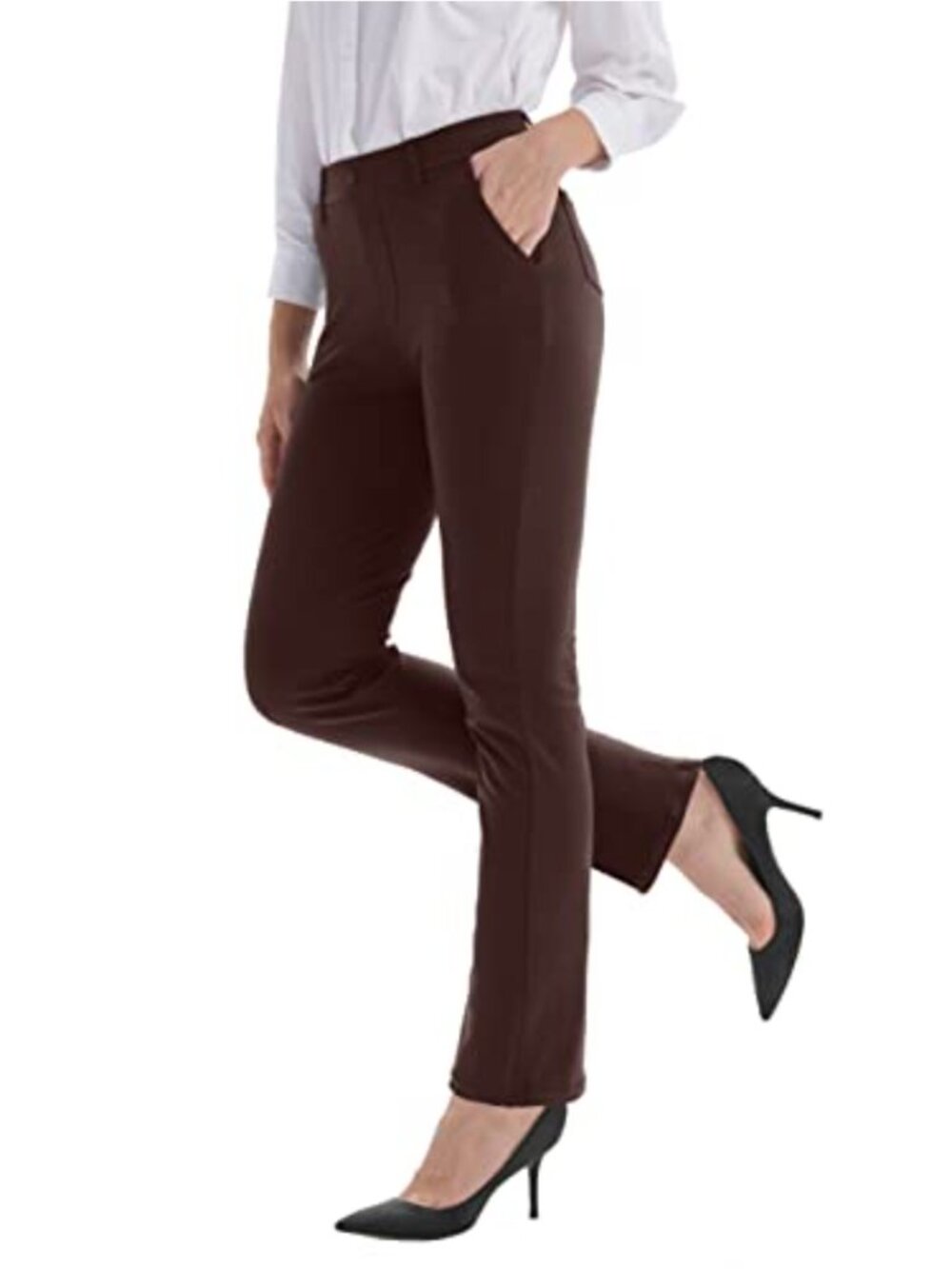 Pull On Stretch Yoga Dress Pants with 4 Pockets High Waist Tummy Control